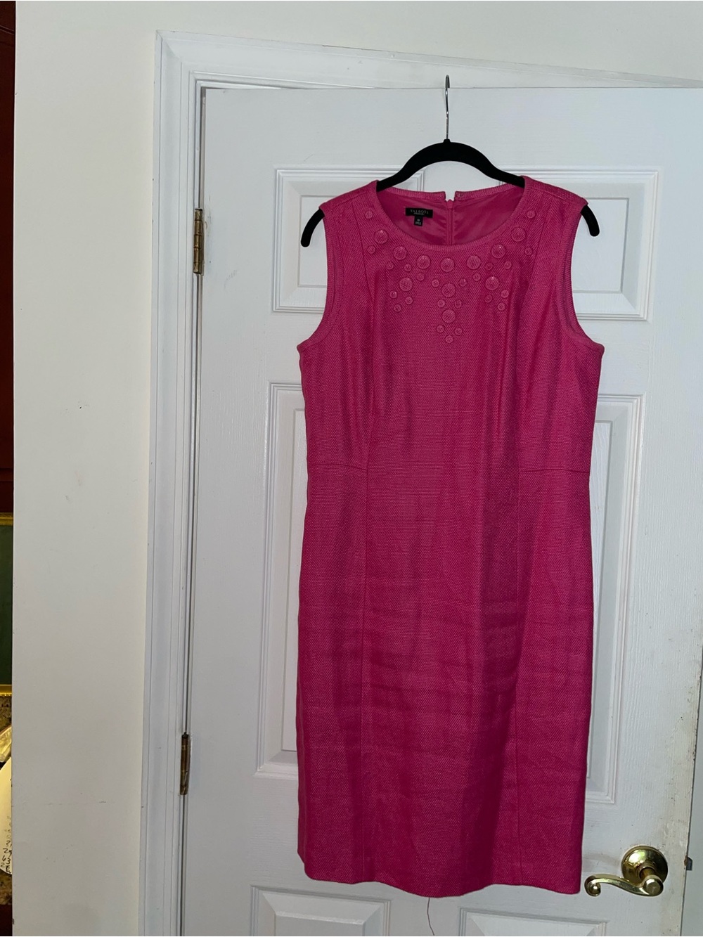 Talbots Fuschia Linen Sleeveless Sheath Dress with Decorative Neckline- 10